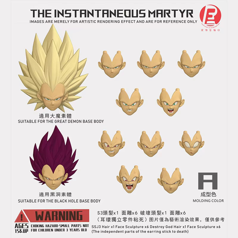 --- Pre Order--- Reissue ReCustom - THE INSTANTANEOUS MARTYR - Vegeta Head Sculpt set