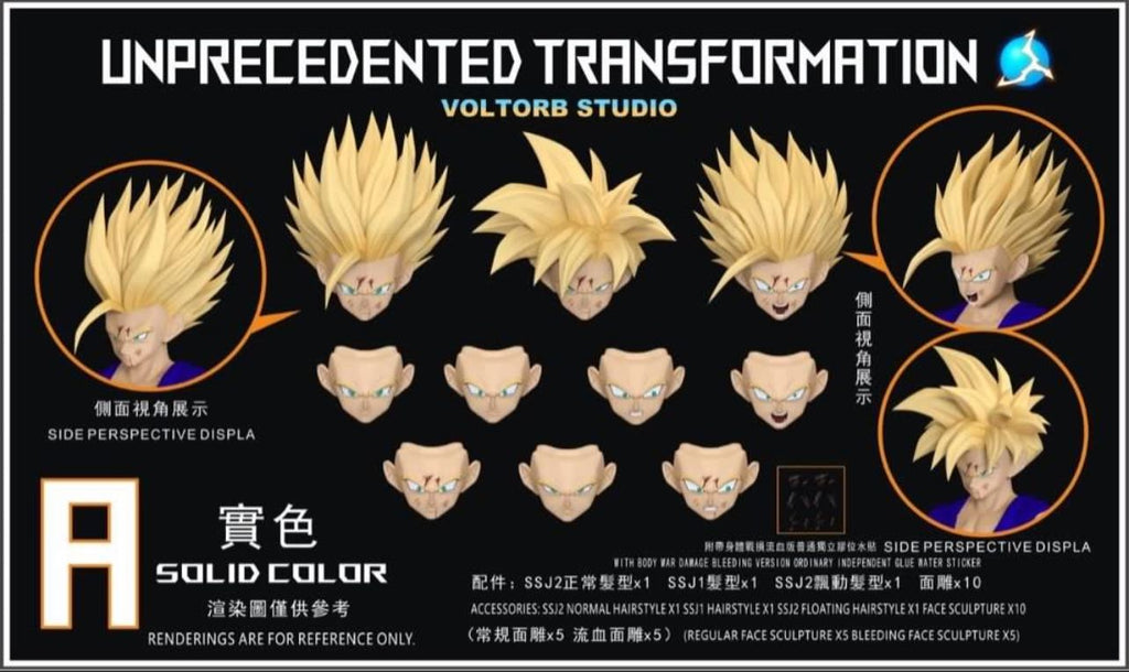 --IN STOCK--  Lefma ReCustom Voltorb Studio - Unprecedented Transformation Gohan SSJ1 SSJ2 Head Sculp, Solid Color Set A & Solid Color Set B