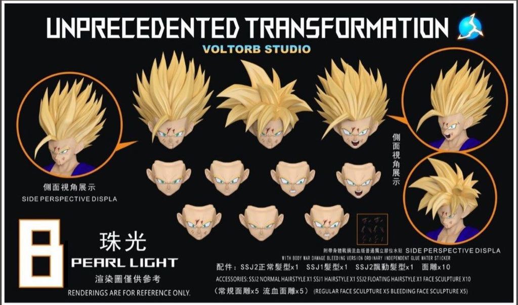 --IN STOCK--  Lefma ReCustom Voltorb Studio - Unprecedented Transformation Gohan SSJ1 SSJ2 Head Sculp, Solid Color Set A & Solid Color Set B